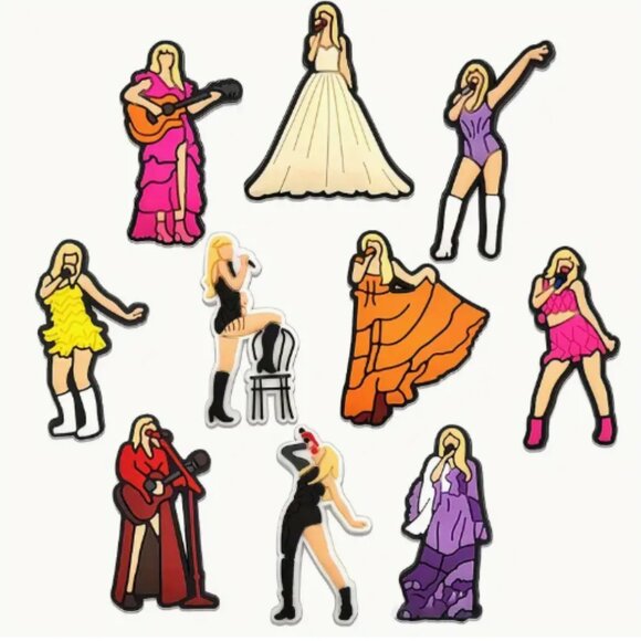 🆕 Taylor Swift 10 Pcs Croc Jibbitz Cartoon Charms For Clogs Sandals Shoes - Picture 1 of 3